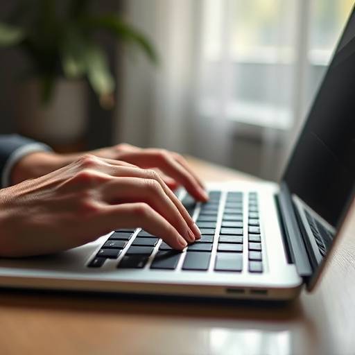 Pessoa digitando em um laptop, simbolizando o contato e a comunicação.